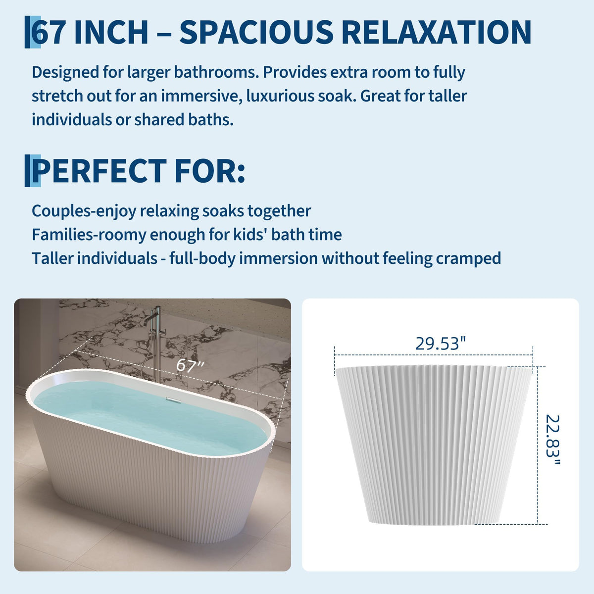 59" Acrylic Freestanding Bathtub, Contemporary Stand Alone Soaking Tub with Ergonomic Design, Integrated Overflow and Chrome Drain, cUPC Certified Free Standing Tub for Bathroom Renovation, Home Spa