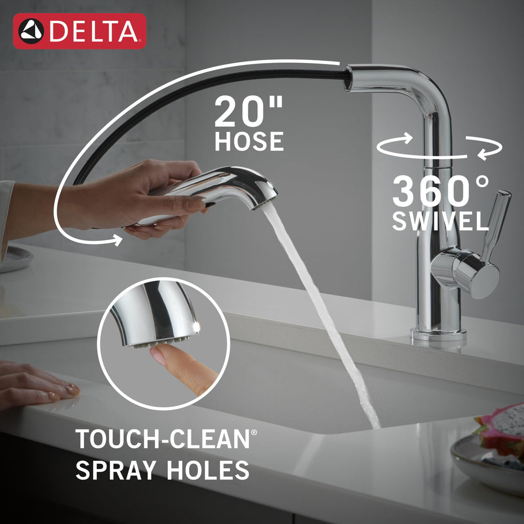 Delta Almari Matte Black Kitchen Faucet with Pull-Out Sprayer, Modern Single Hole Kitchen Sink Faucet, Single Handle, Matte Black 16943-BL-DST