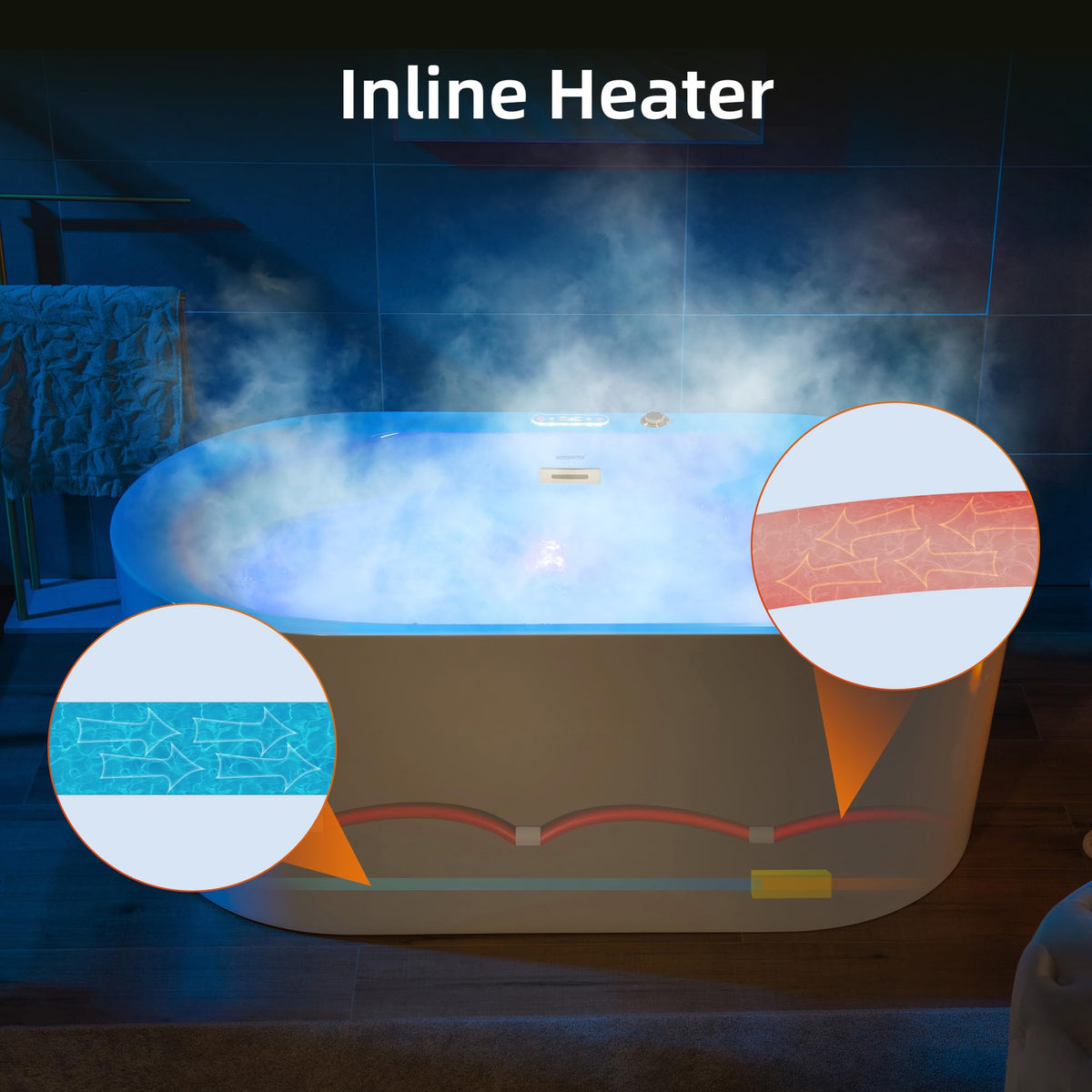 WOODBRIDGE 59" Ã 31-1/2" Compact Whirlpool & Air, Heated Soaking Bathtub