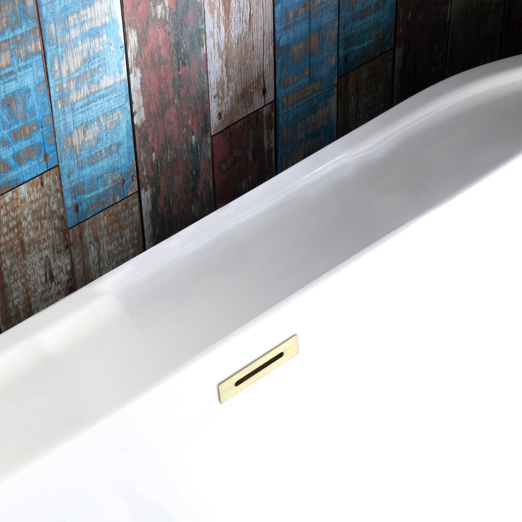 WOODBRIDGE 72" Acrylic Freestanding Bathtub Contemporary Soaking White Tub with Brushed Nickel Overflow and Drain,B0059BN