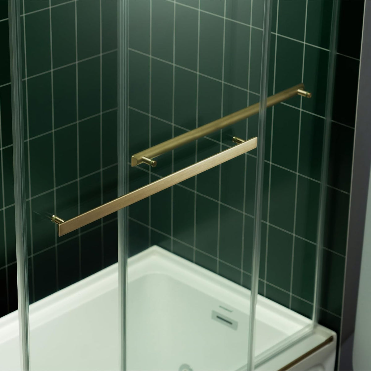 Woodbridge 56-60" W x 62" H Frameless Bathtub Shower Door,Double Sliding Soft-Close Doors,3/8(10mm) Tempered Glass with Explosion Proof Film in Brushed Bronze Finish