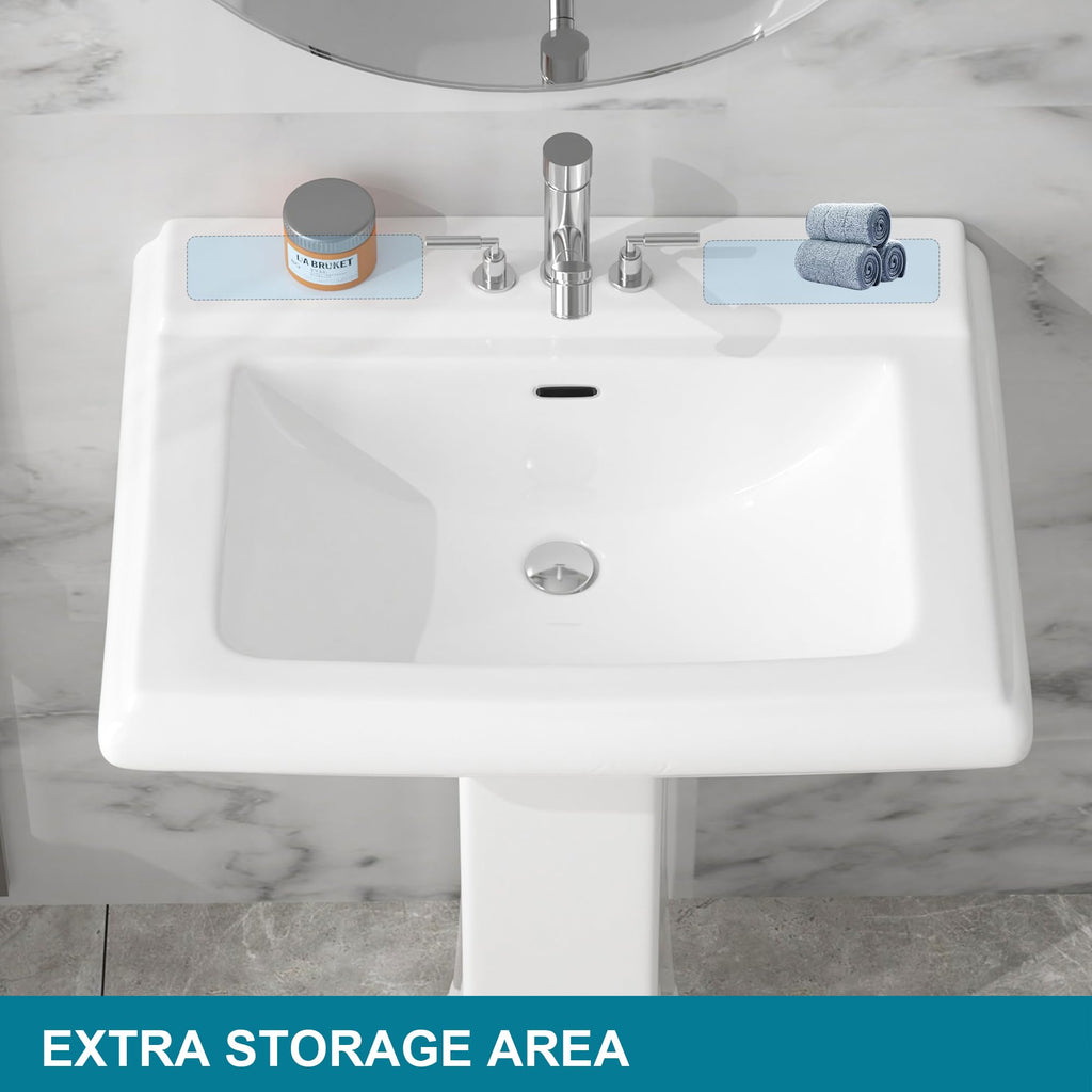 23"x19" Porcelain Retro Bathroom Pedestal Sink White 3 Hole