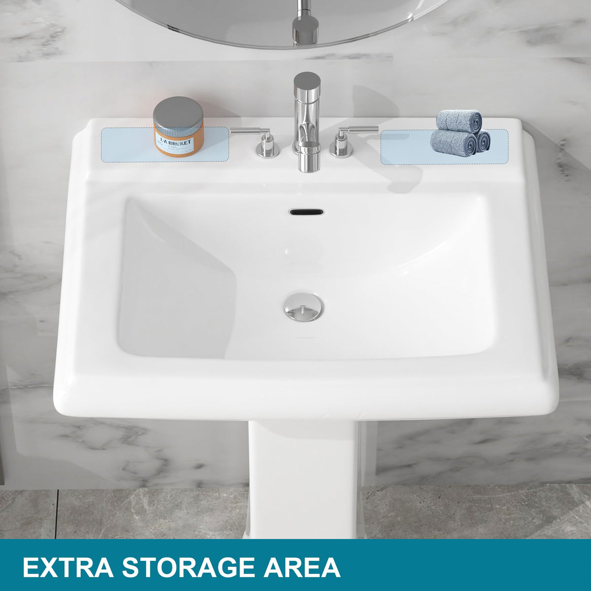 23"x19" Porcelain Retro Bathroom Pedestal Sink White 3 Hole