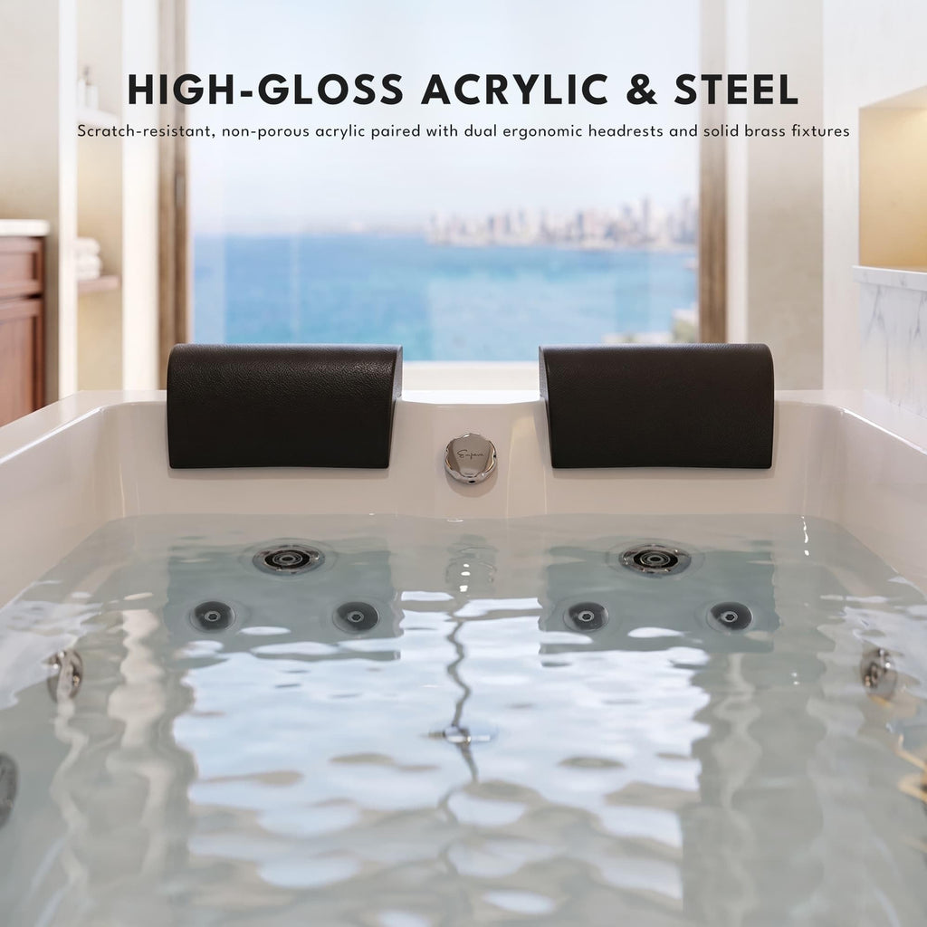Empava 60" Acrylic Alcove Whirlpool Bathtub, Jetted Soaking Tub
