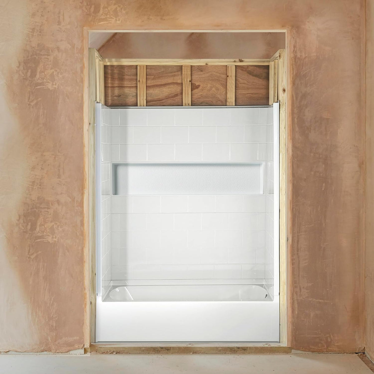 WOODBRIDGE 60â x 32â Four-Piece Direct-to-Stud Alcove Tub Surround with Left-Drain Hole Soaking Bathtub Combo in White