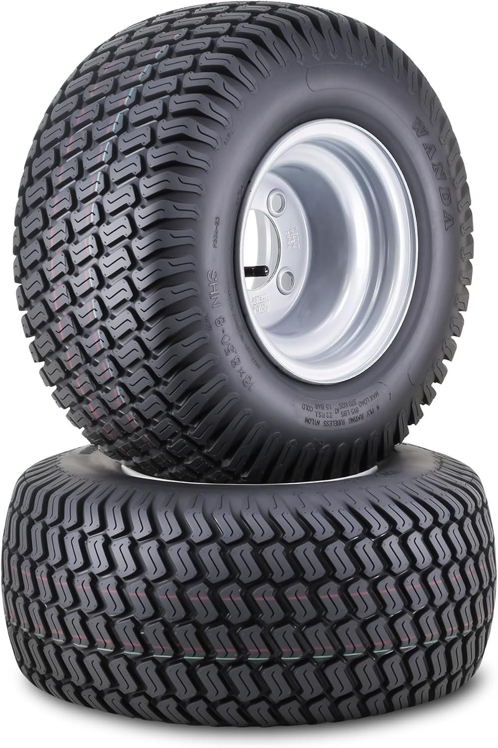 WANDA Lawn Mower Tire Wheel 18X8.5-8 4PR w/4X4" PCD Silver Rim-13028, Set 2