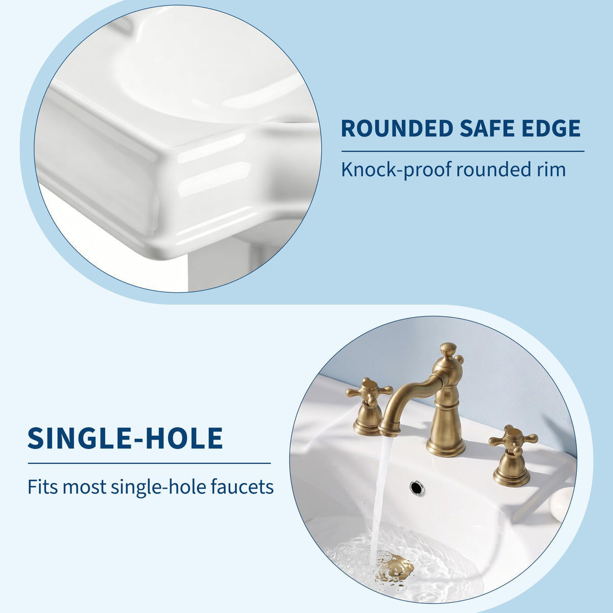 Garvee White Ceramic Pedestal Bathroom Sink, Single Hole Freestanding Basin