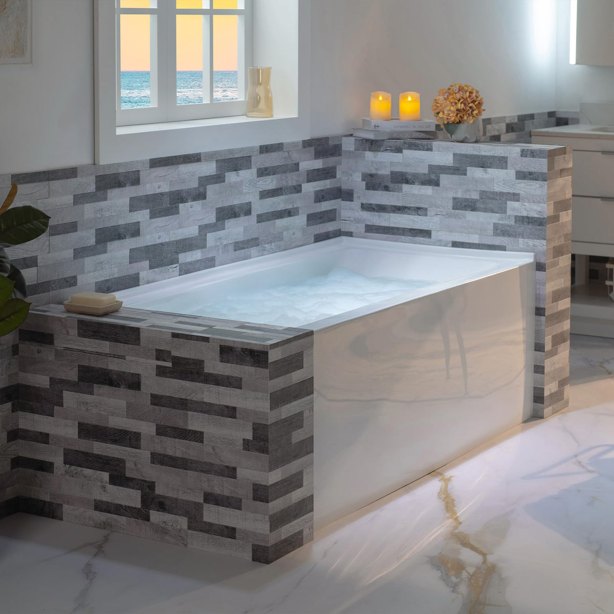 WOODBRIDGE 60" Acrylic Rectangular Alcove Soaking Bathtub in White with Left Drain, Brushed Nickel pop-up Drain Included, LB428-L