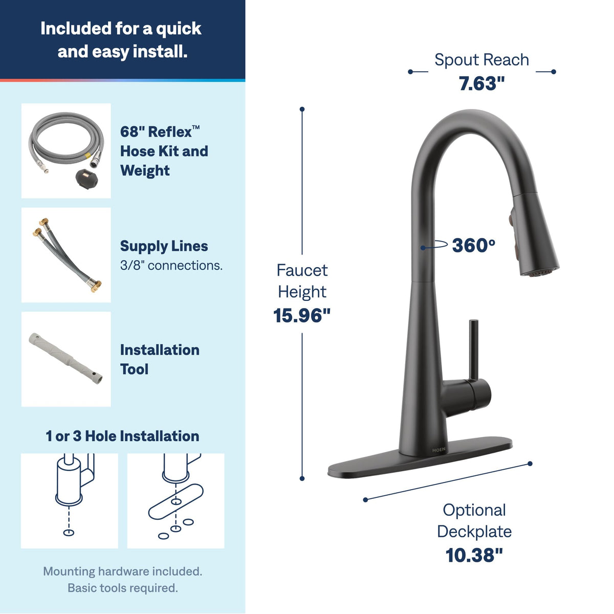 Moen Sleek Oil Rubbed Bronze One-Handle High Arc Kitchen Faucet with Pulldown Sprayer Featuring Power Boost for a Faster Clean, 7864ORB