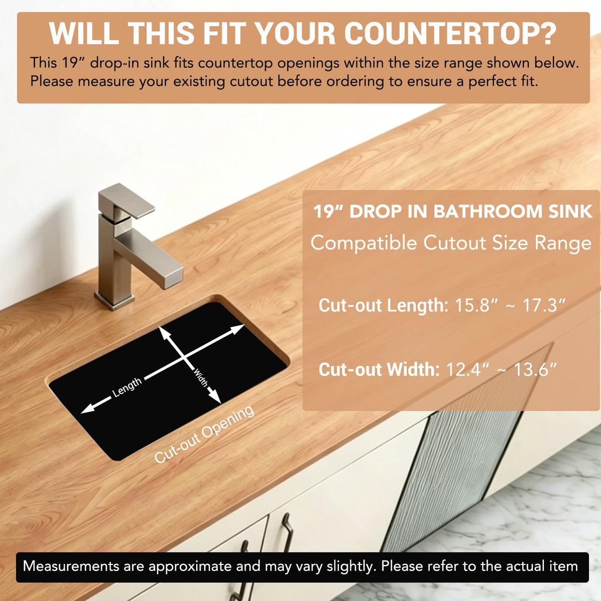 23" Drop-in Bathroom Sink with 8" Widespread 3 Hole Ceramic Basin