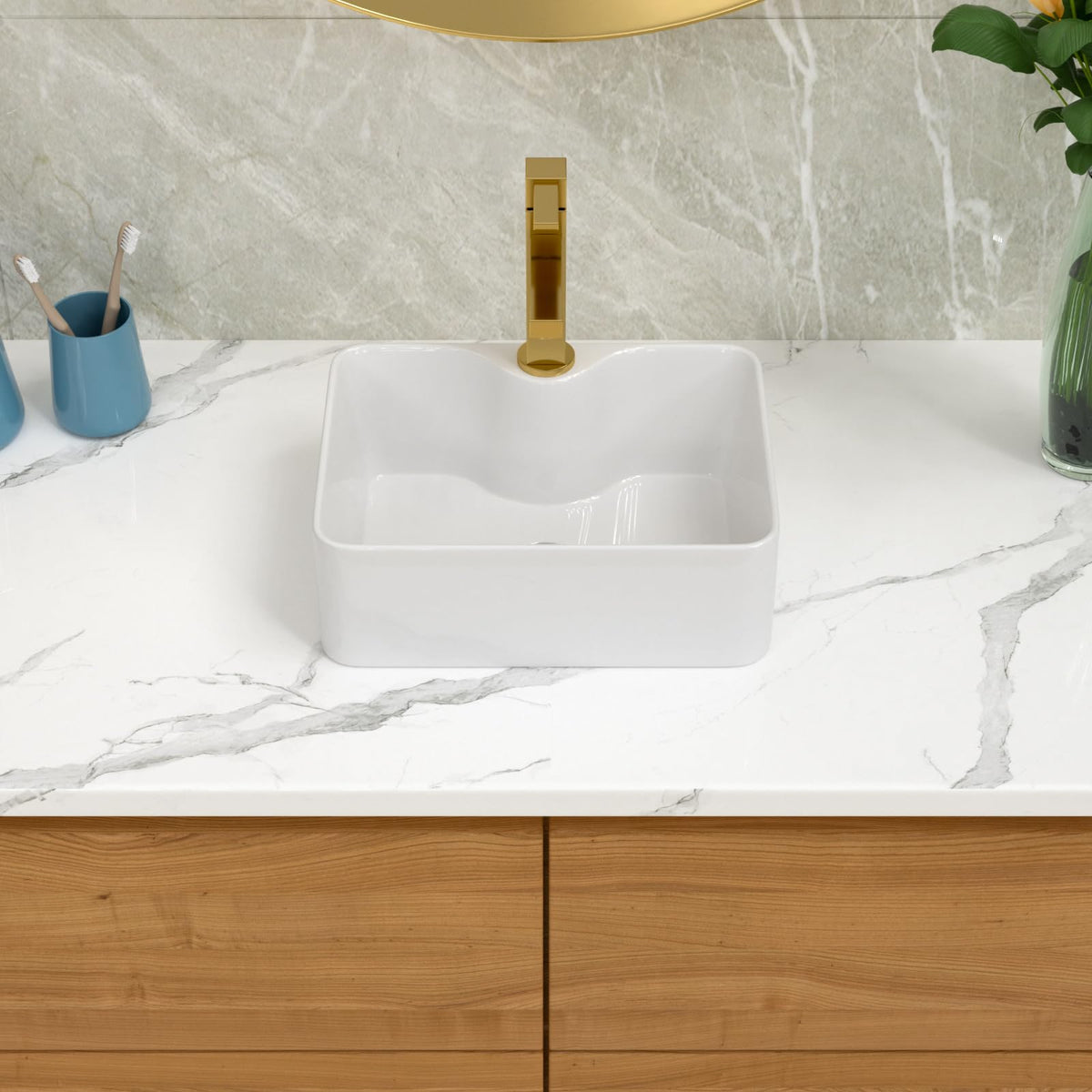 Bathroom Vessel Sink 19"x15" Rectangle Sink Above Counter White Porcelain Ceramic Modern Vanity Sink Art Basin with Faucet Hole
