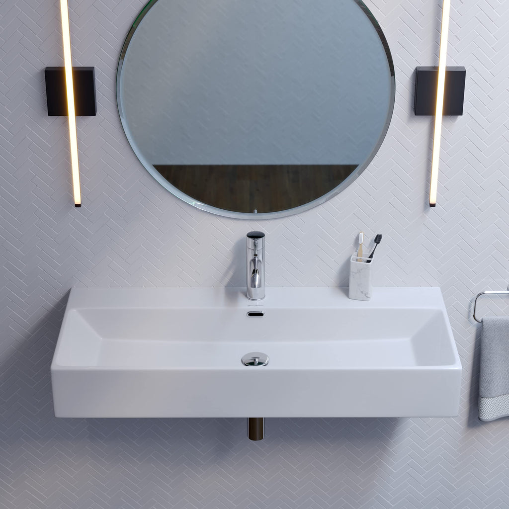 Claire 30" Rectangle Wall Mount Bathroom Sink in Glossy White
