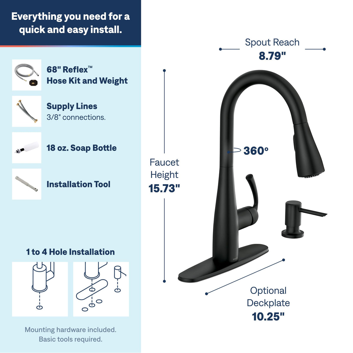 Moen Essie Spot Resist Stainless Pulldown Sprayer Kitchen Sink Faucet Set with Modern Pump Soap Dispenser, 87014SRS
