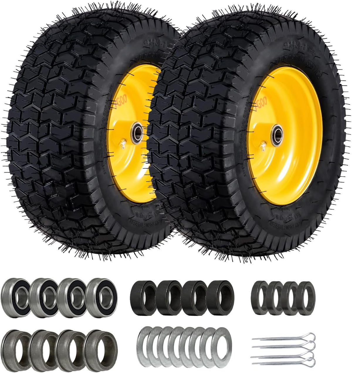 16x6.5-8 Tubeless Tire and Wheel, 2 Pcs Replacement Riding Lawn Mower Garden Tractor Front Wheel Tire with 3" Offset Hub, 3/4" Bearing & 5/8¡±Bearing
