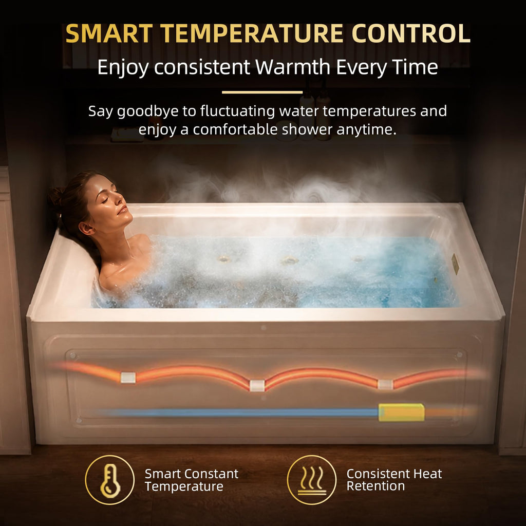 WOODBRIDGE 60" x 32" Alcove Acrylic Rectangular Whirlpool and Air Heated Tub in White with right Drain, Matte Black Finish Trim and Drain Kit Included, DF631-R-MB02