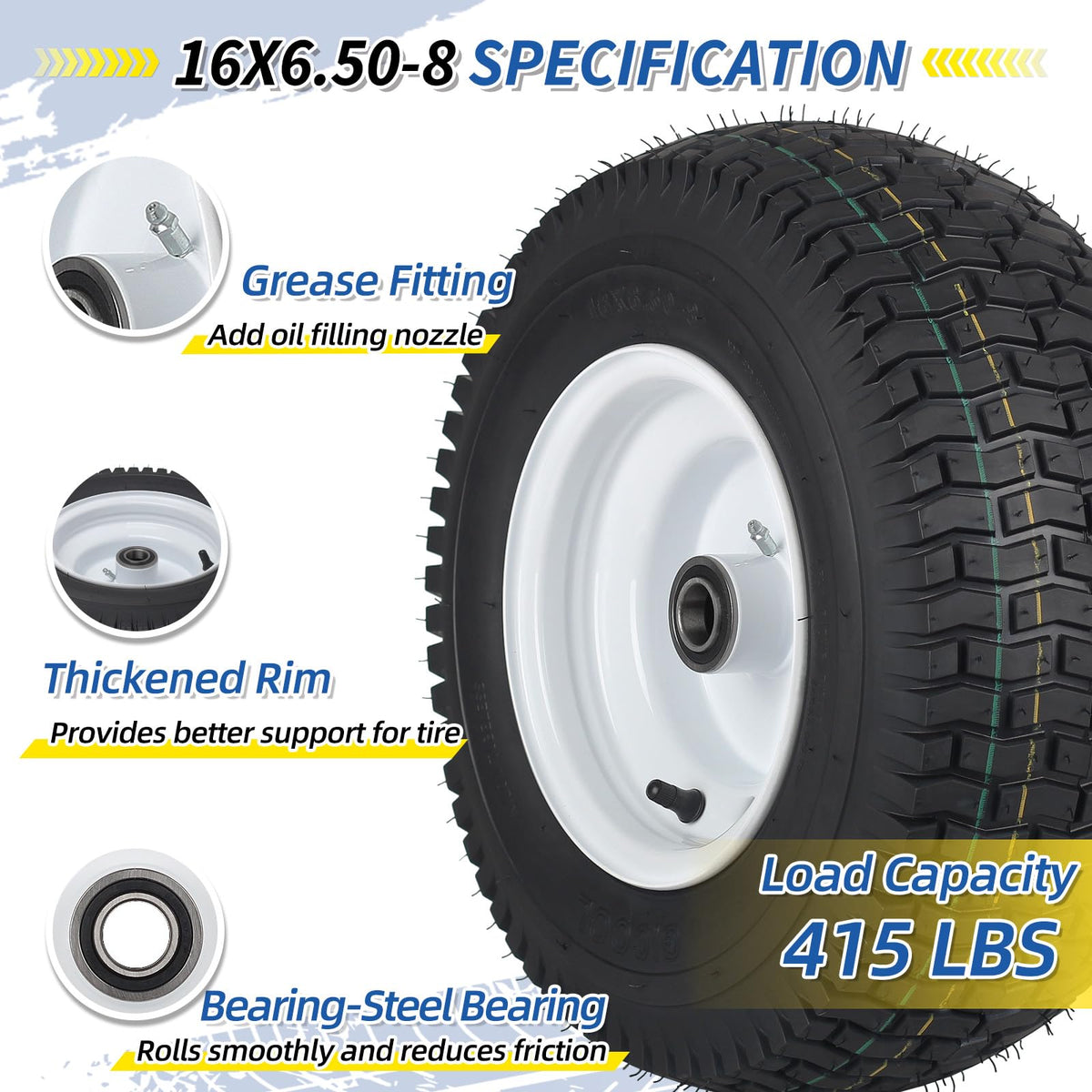 GICOOL 20x8.00-8 Lawn Mower Tire and Wheel, 4 Ply Tubeless Tire, 20x8-8nhs Riding Lawn Mower and Tractor Rear Tire and Wheel Assemblies, 3.5" Offset Hub, 3/4" Borehole, and 3/16" Keyway