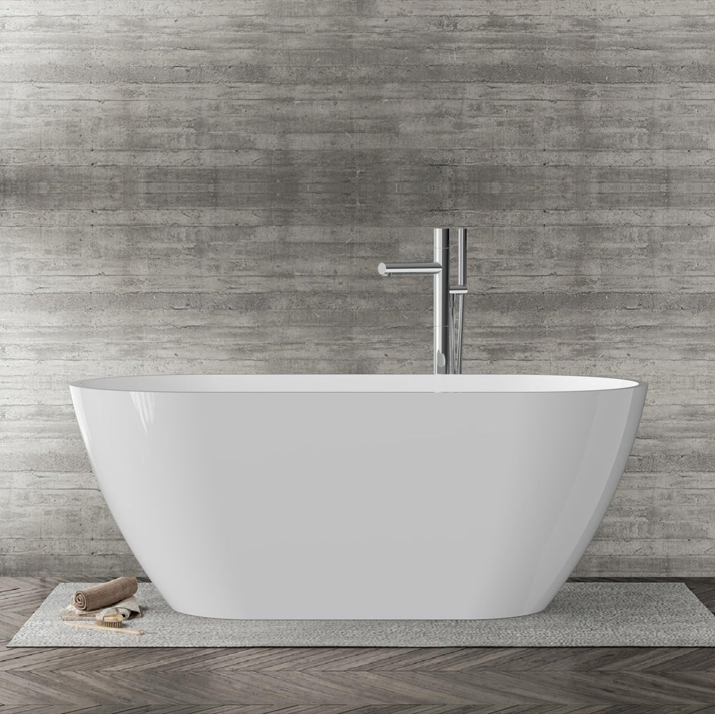 59" Freestanding Bathtub, Acrylic Streamline Stand Alone Soaking Bath Tubs