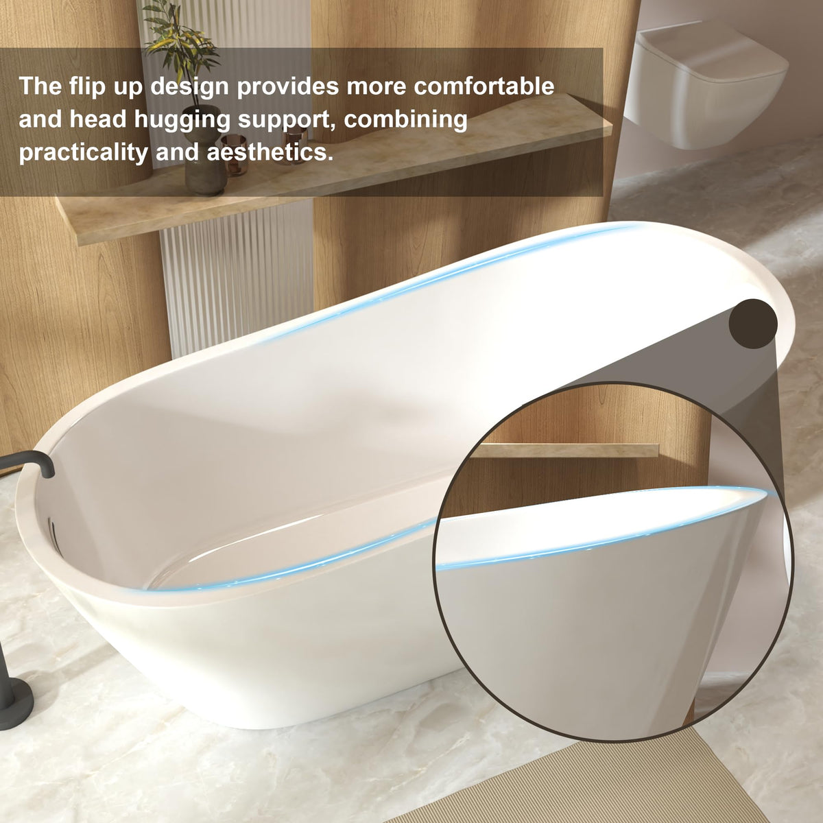 GDFStudio 67" Acrylic Freestanding Bathtub with Diamond Pattern, Modern Oval Soaking Tub, Freestanding Bath Spa Tub, Brushed Nickel Overflow & Pop-Up Drain, cUPC Certified, Glossy White