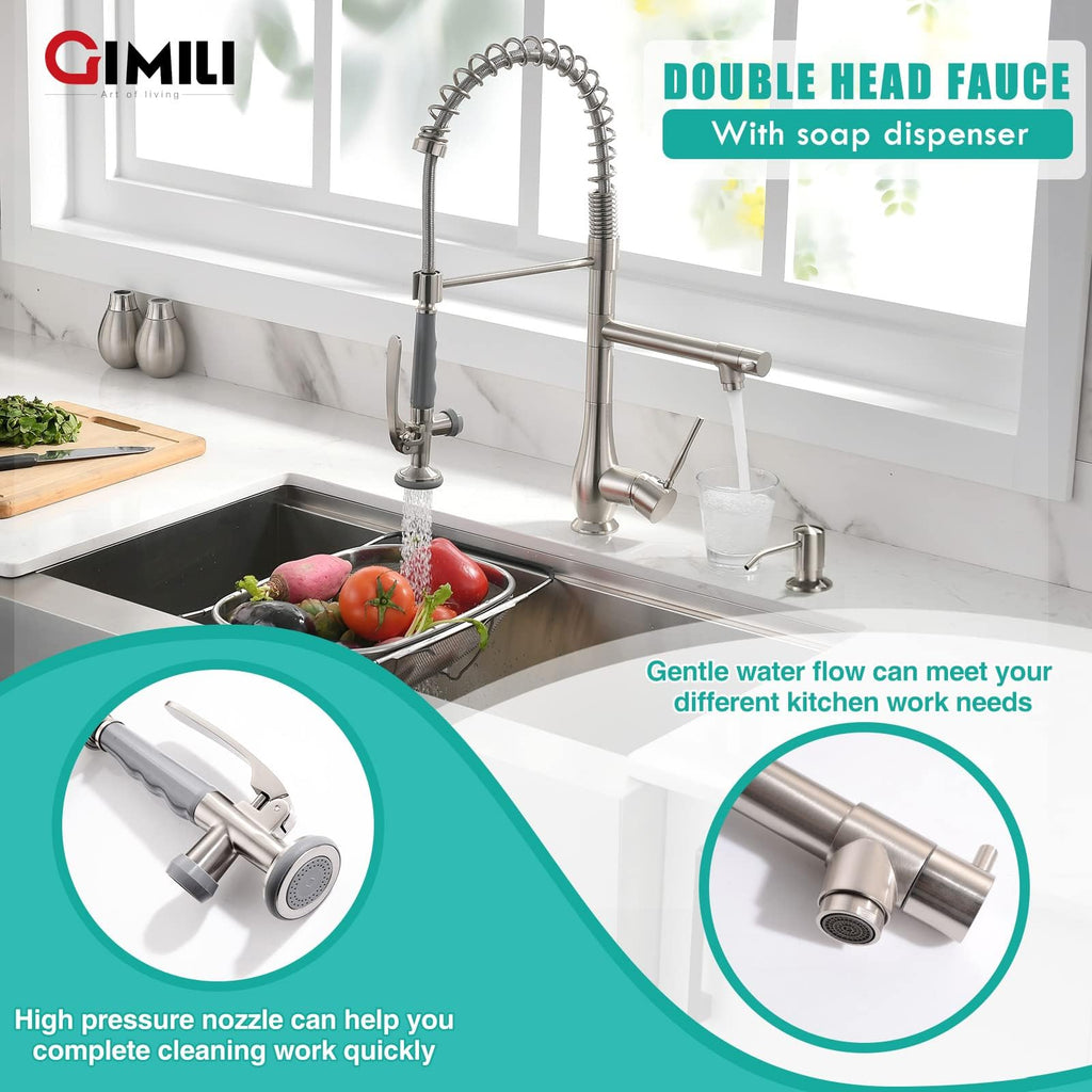 GIMILI Commercial Kitchen Sink Faucet with Pull Down Sprayer Brushed Nickel