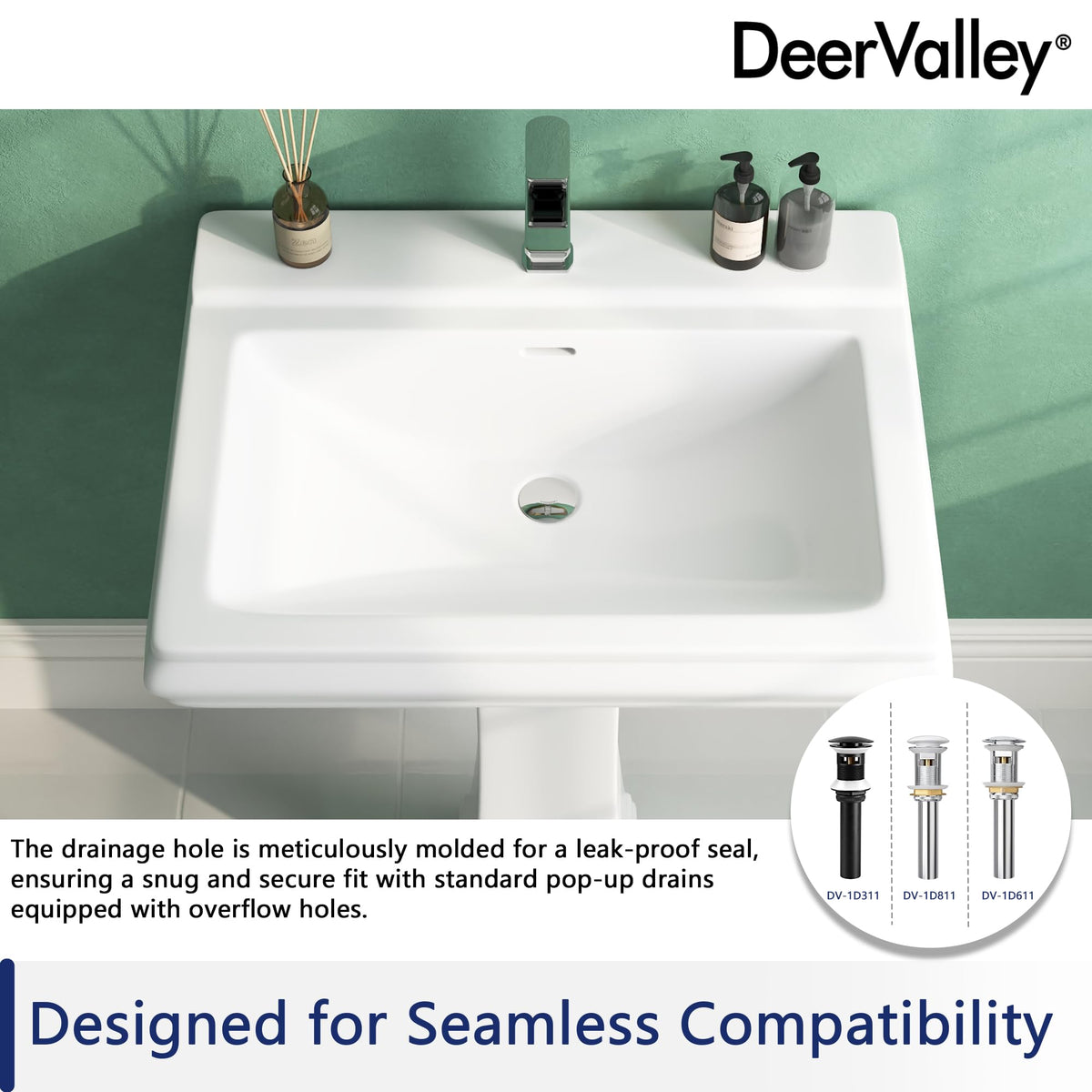 DeerValley Compact Bathroom Sink White 20"x17" Ceramic Sleek Basin DV-1P523