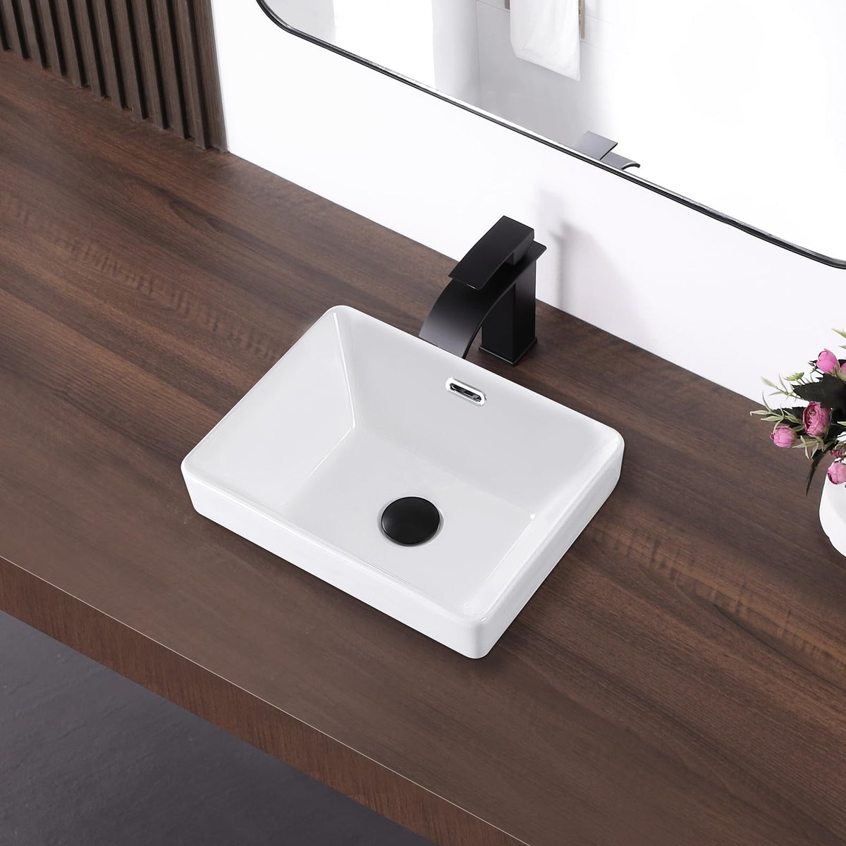 19 Inch Drop In Bathroom Vessel Sink with Overflow Rectangle White