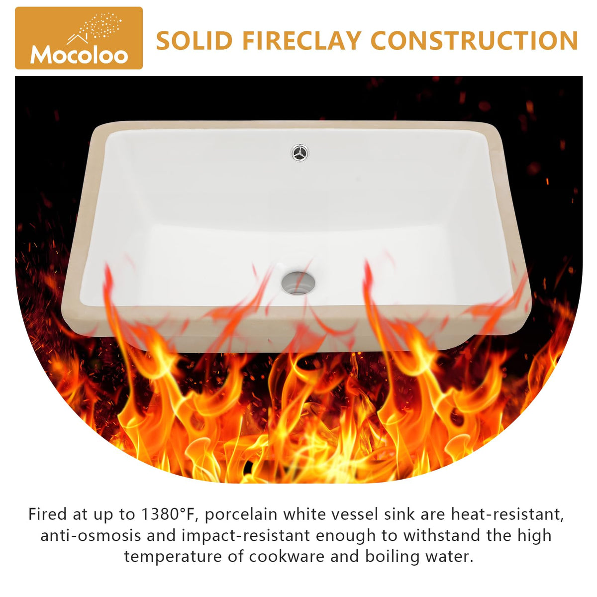 Mocoloo Bathroom Sink Undermount 22"x16" White Rectangle Porcelain Sink with Vertical Sides and Overflow Drain Under Counter Mount Ceramic Lavatory Vanity Sinks for Bathroom Interior Size 19 x 13