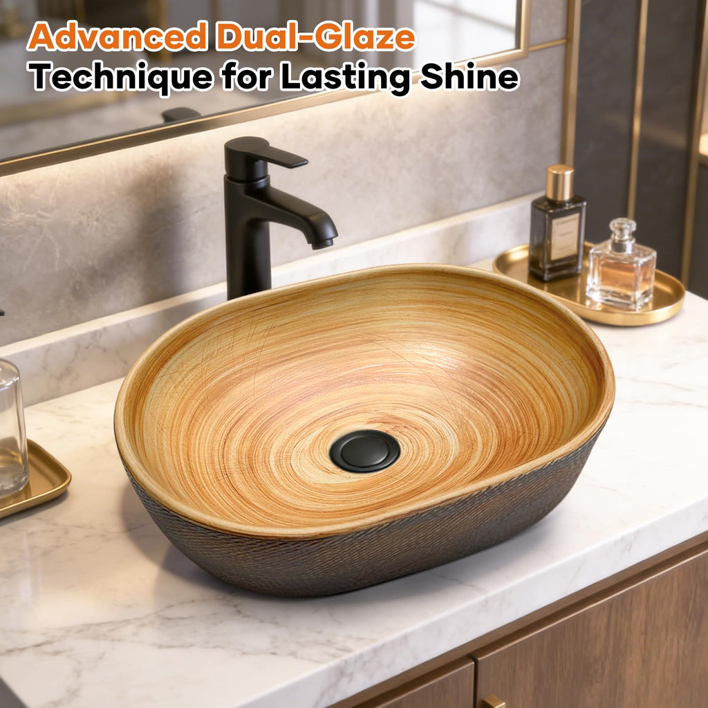 Ceramic Vessel Sink, Retro Round, 16.9" with Overflow