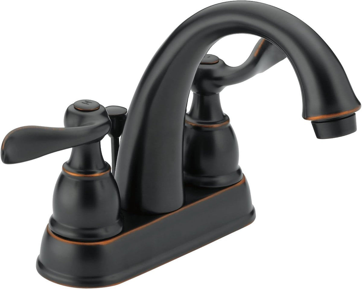 Delta Windemere Centerset Oil Rubbed Bronze Bathroom Faucet, 4 Inch 3 Hole Bathroom Sink Faucet for Vanity, Metal Push-Pop Drain Assembly, Oil Rubbed Bronze B2596LF-OB