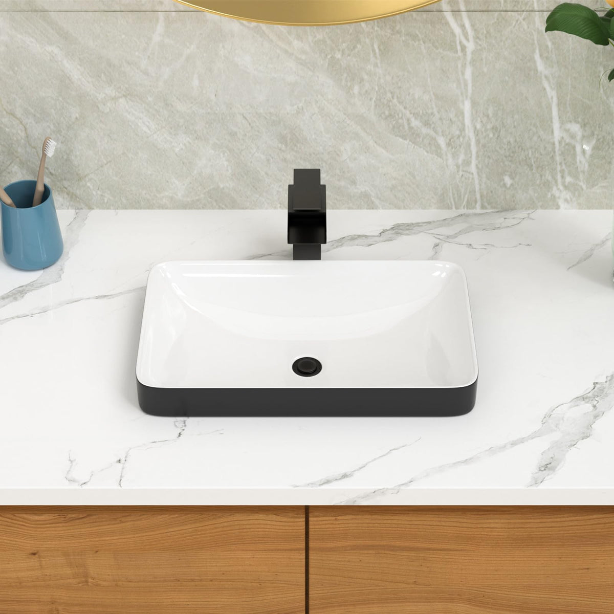Bathroom Vessel Sink 19"x15" Rectangle Sink Above Counter White Porcelain Ceramic Modern Vanity Sink Art Basin with Faucet Hole