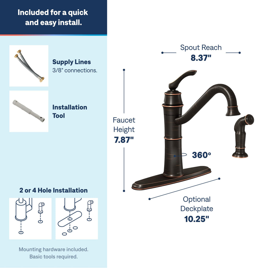 Moen Wetherly Spot Resist Stainless High-Arc Kitchen Faucet with Side Spray, 87999SRS