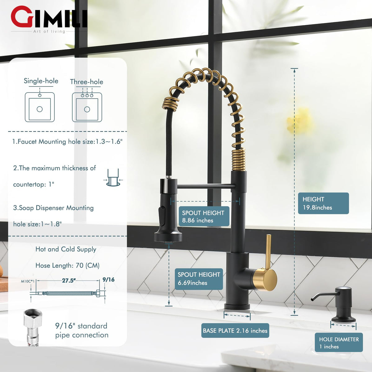 GIMILI Matte Black Touchless Kitchen Faucet with Spring Pull Down Sprayer