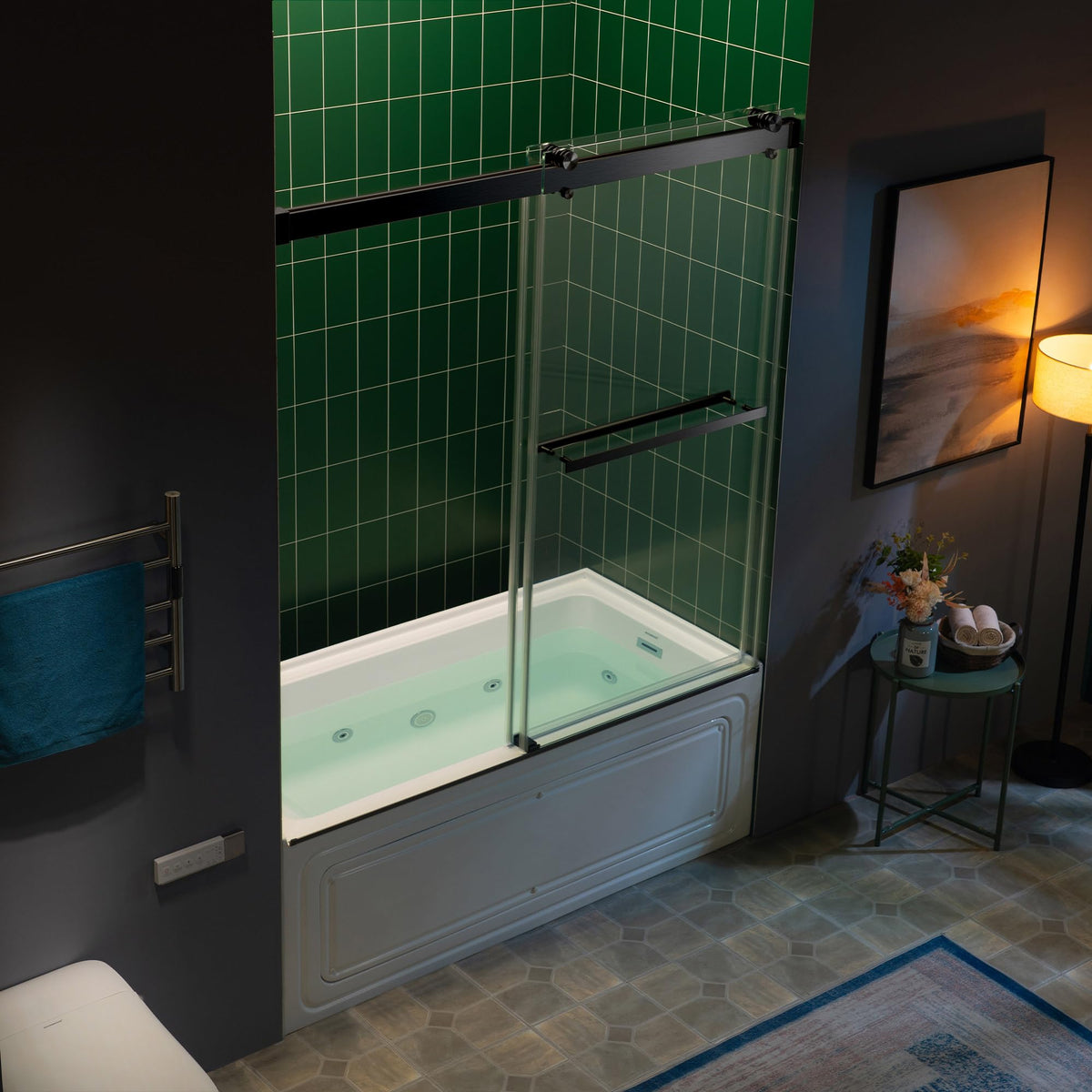 Woodbridge 56-60" W x 62" H Frameless Bathtub Shower Door,Double Sliding Soft-Close Doors,3/8(10mm) Tempered Glass with Explosion Proof Film in Brushed Bronze Finish