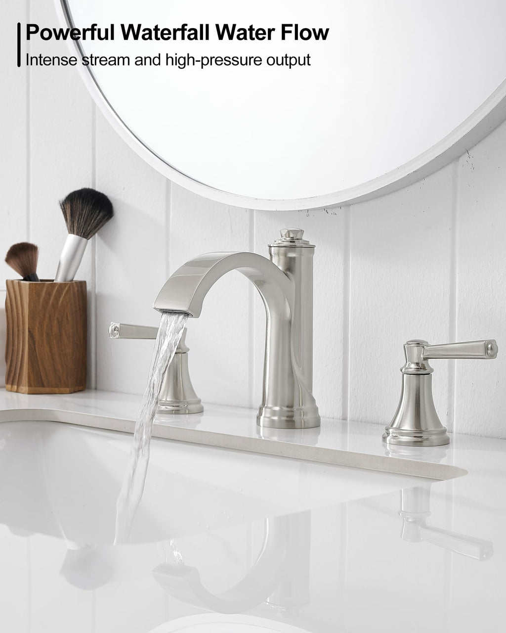 Waterfall Bathroom Faucet 3 Hole, 4-16 Inch Oil Rubbed Bronze Bathroom Faucet, Brass Bathroom Sink Faucet, 2 Handle Bathroom Faucets, Bathroom Vanity Faucet with Pop-Up Drain, Water Hoses