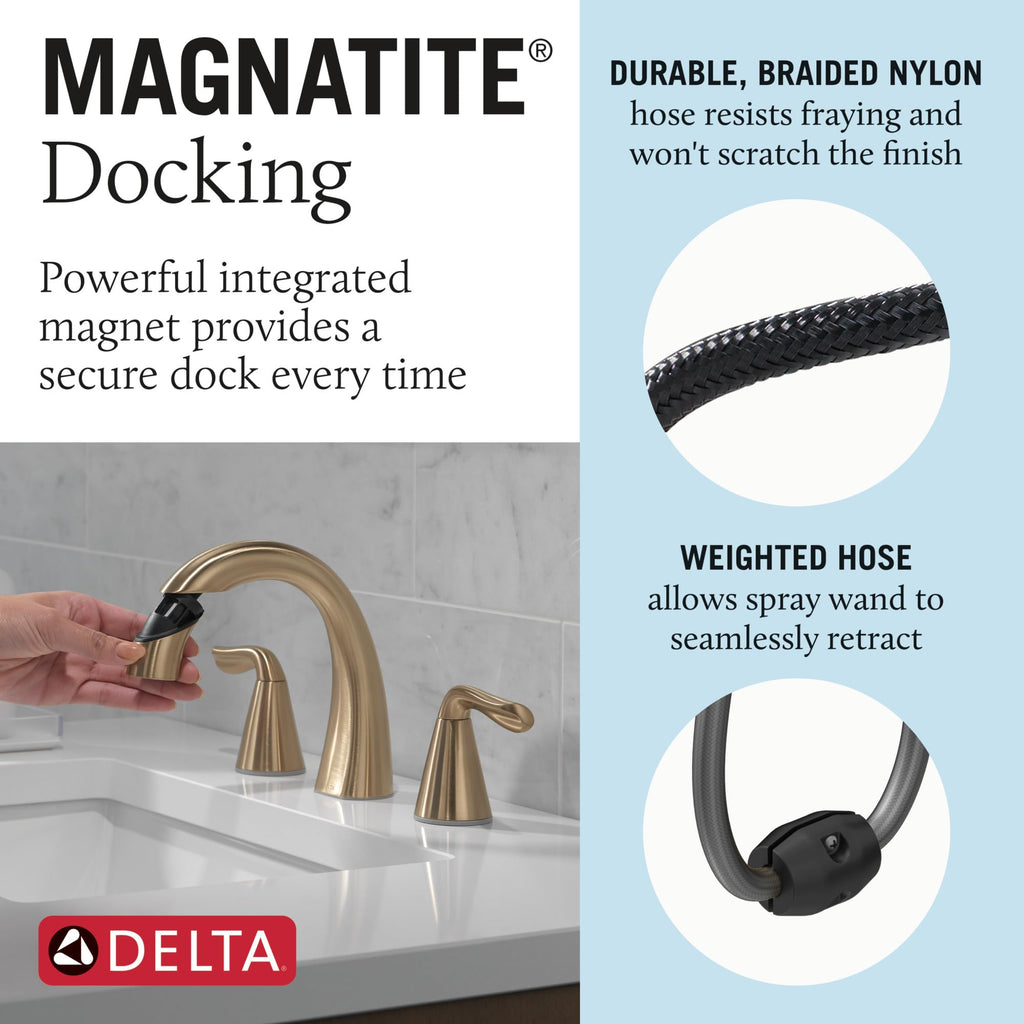 Delta Arvo Brushed Gold Faucet 3 Hole, 8 Inch Widespread Bathroom Sink Faucet for Vanity, Push-Pop Drain Assembly, Champagne Bronze 35840LF-CZ