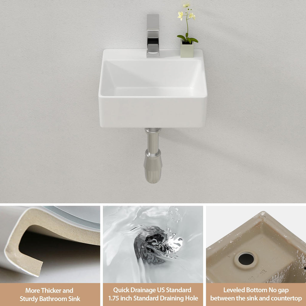 Lordear Wall Mount Bathroom Sink 21x12 Inch White Rectangle Sink with Overflow Porcelain Ceramic Floating Bathroom Vessel Sinks, Wall Hung Wash Hand Basin