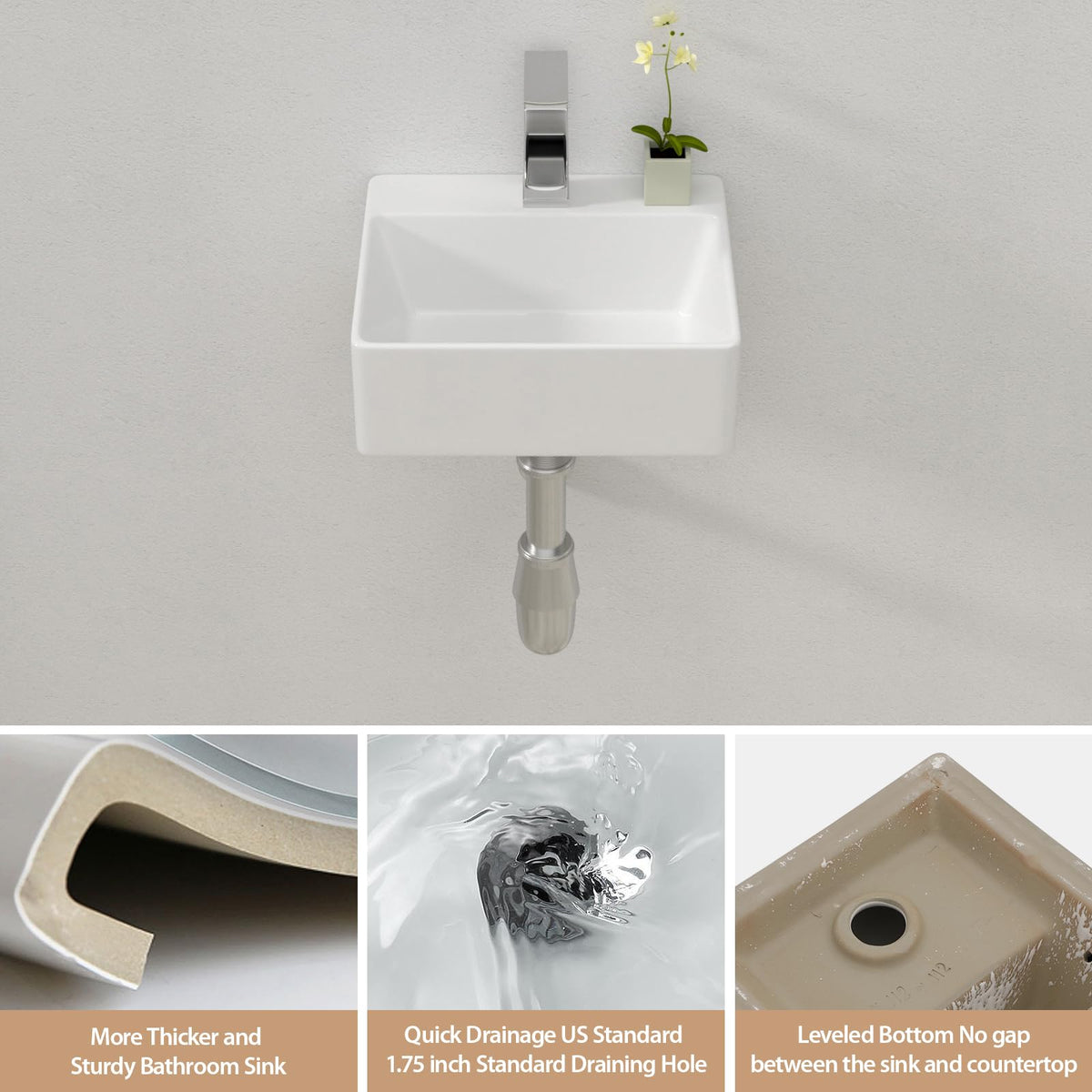 Lordear Wall Mount Bathroom Sink 21x12 Inch White Rectangle Sink with Overflow Porcelain Ceramic Floating Bathroom Vessel Sinks, Wall Hung Wash Hand Basin