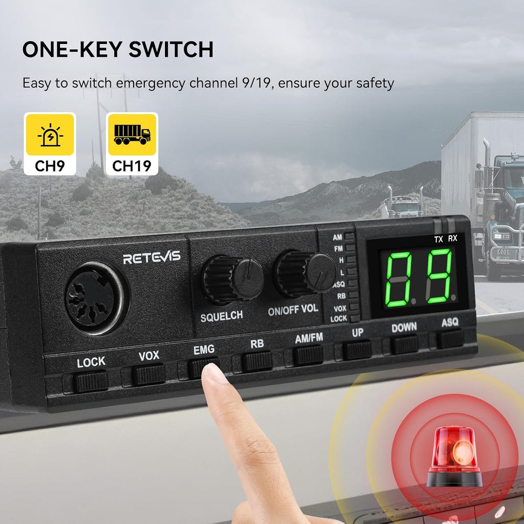 Retevis MB2 40-Channel AM/FM CB Radio Kit, CB Radio for Truck with Antenna