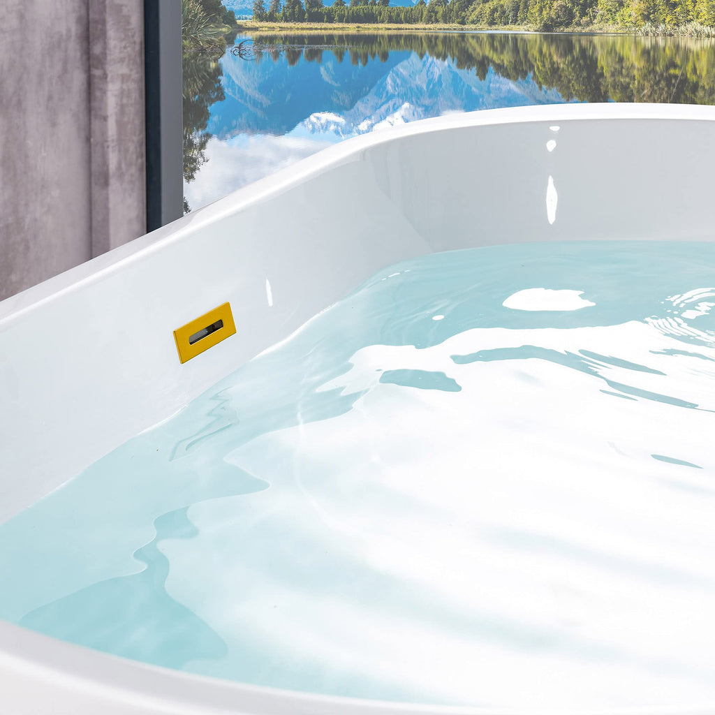 WOODBRIDGE 54" Acrylic Freestanding Bathtub Contemporary Soaking White Tub with Matte Black Overflow and Drain,BTA1702-MB