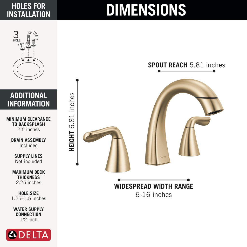 Delta Arvo Brushed Gold Faucet 3 Hole, 8 Inch Widespread Bathroom Sink Faucet for Vanity, Push-Pop Drain Assembly, Champagne Bronze 35840LF-CZ
