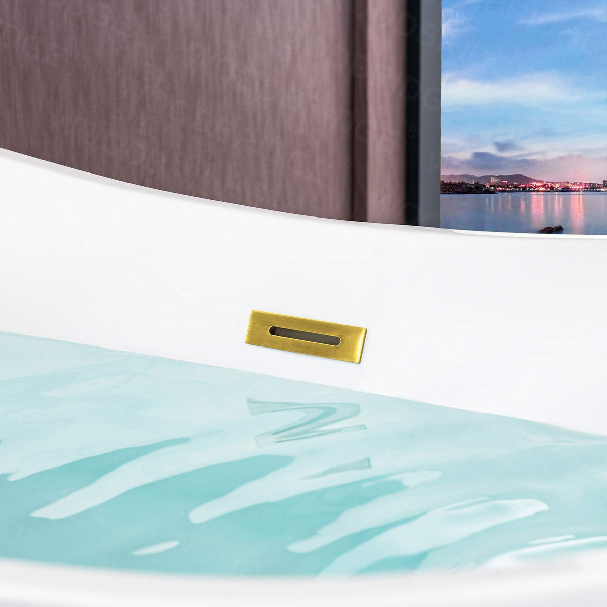 WOODBRIDGE 67" Acrylic Freestanding Bathtub Contemporary Soaking White Tub with Brushed Gold Overflow and Drain,B0010-BG