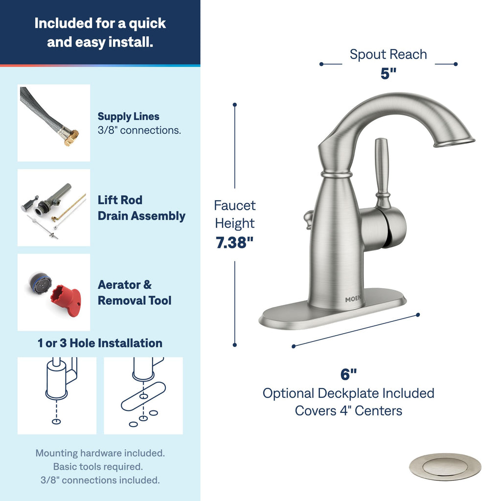Moen Sarona Mediterranean Bronze One-Handle Single Hole Rustic Farmhouse Bathroom Sink Faucet with Optional Deckplate, 84144BRB