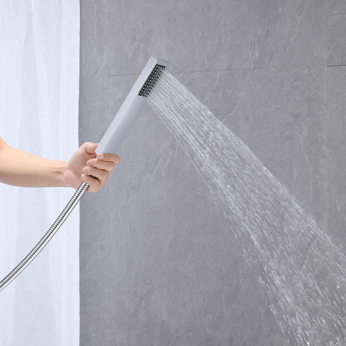 Wowkk Waterfall Tub Filler Freestanding Bathtub Faucet Black Floor Mount Brass Single Handle Bathroom Faucets with Hand Shower