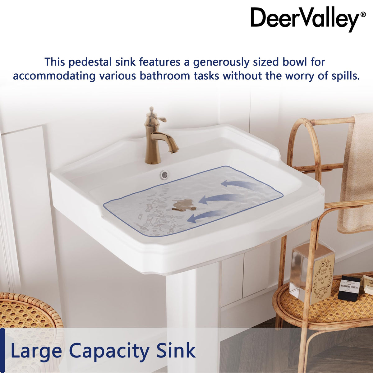 DeerValley Compact Bathroom Sink White 20"x17" Ceramic Sleek Basin DV-1P523