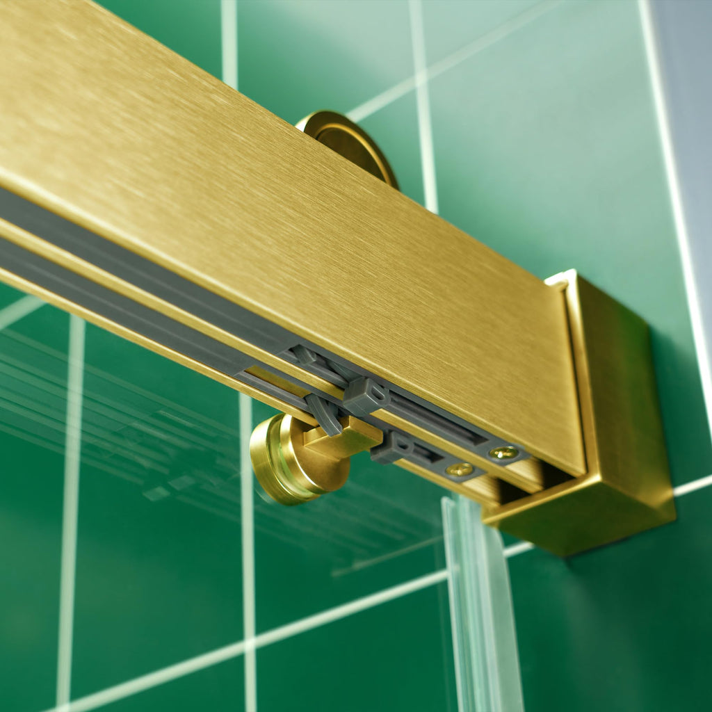 Woodbridge 56-60" W x 62" H Frameless Bathtub Shower Door,Double Sliding Soft-Close Doors,3/8(10mm) Tempered Glass with Explosion Proof Film in Brushed Bronze Finish