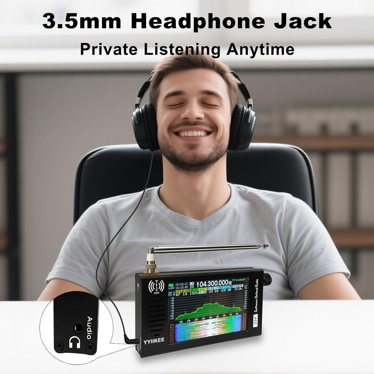 Portable SDR DSP Radio Receiver â 4.3â Touchscreen, 100KHz-149MHz, Full Band Shortwave, FM MW SSB CW HAM, 192kHz Spectrum, Waterfall Display, CNC Aluminum Alloy Case, Rechargeable Battery