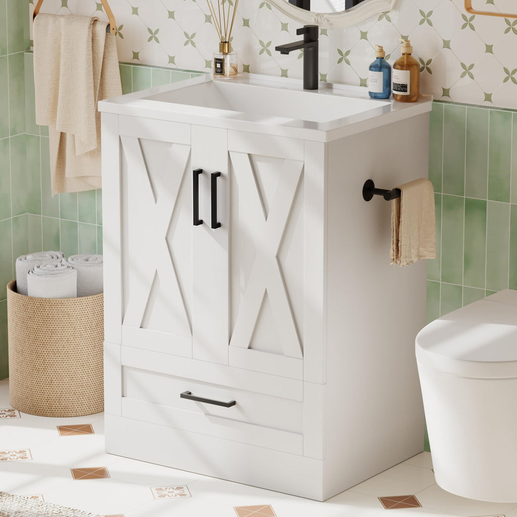 JUMMICO 24" Bathroom Vanity with Sink, Bathroom Storage Cabinet, Black