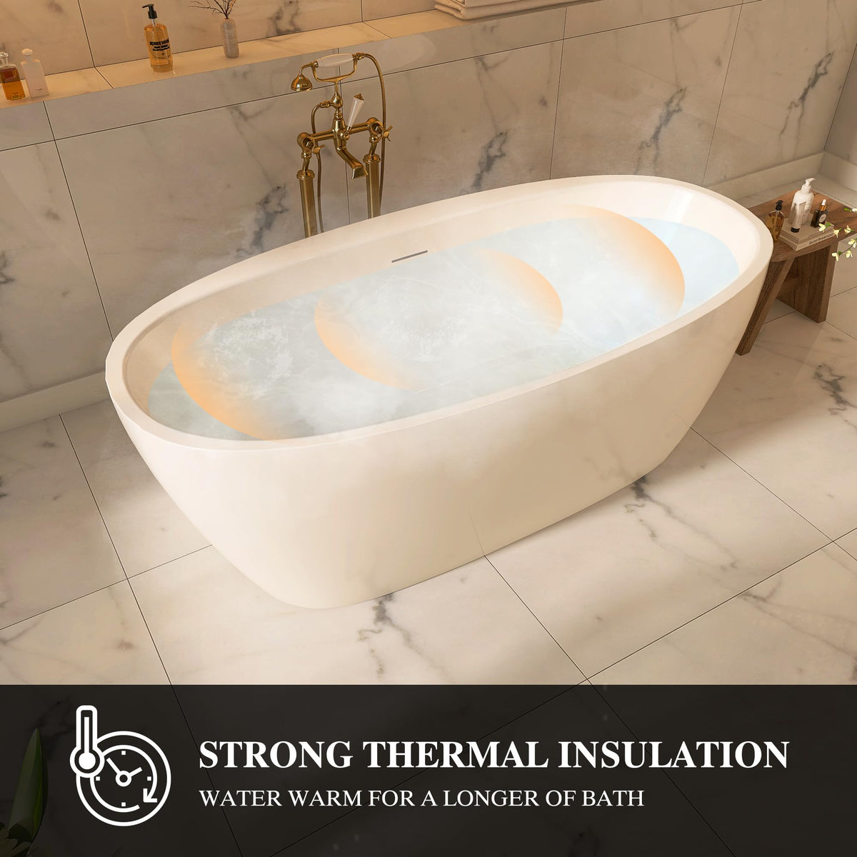 61" Freestanding Bathtubs, Acrylic Soaking Tubs for Adult, Integrated Overflow and Drain, cUPC Certified, Glossy White