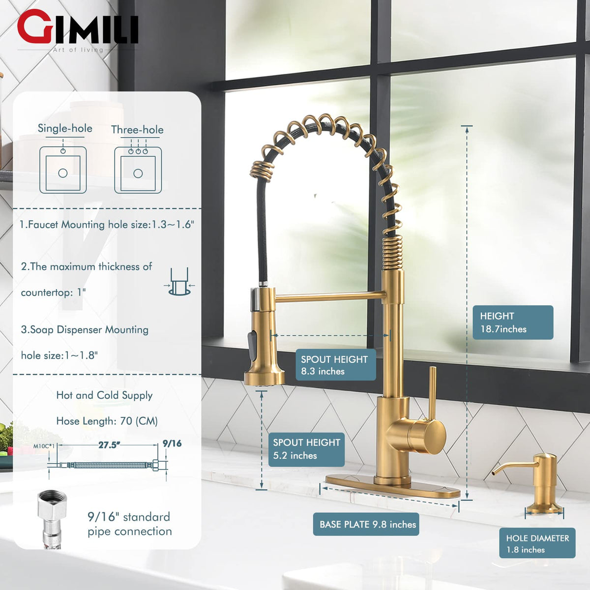 GIMILI Matte Black Touchless Kitchen Faucet with Spring Pull Down Sprayer