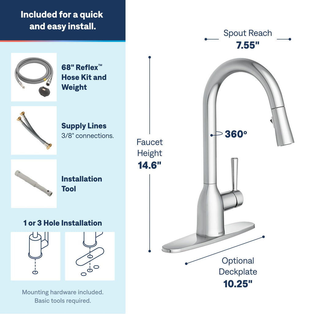 Moen Adler Spot Resist Stainless One-Handle High Arc Pulldown Kitchen Faucet with Power Clean, 87233SRS