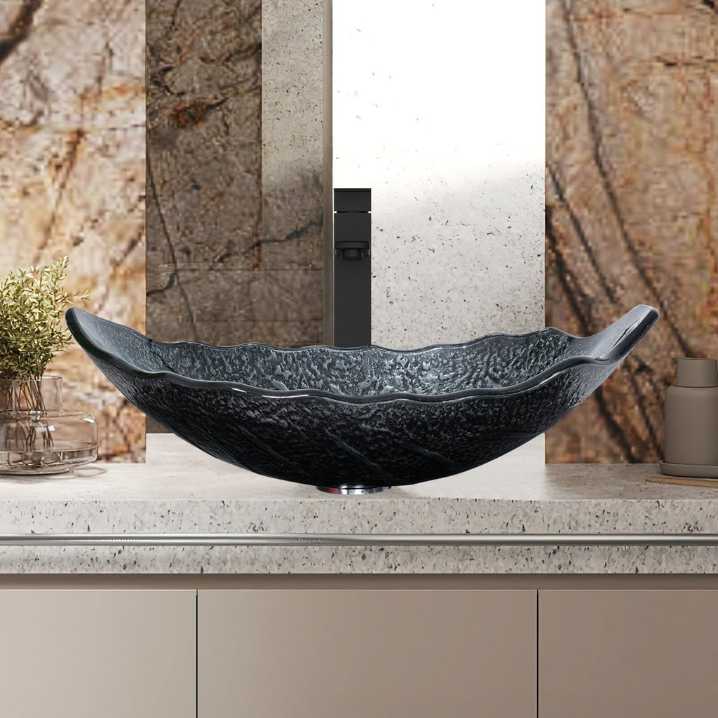 Bathroom Boat Shape Artistic Glass Vessel Sink, Gold